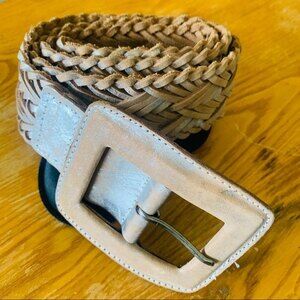 Women's Antique Gold Braided Wide Leather Belt Size Medium Romantic Boho Western